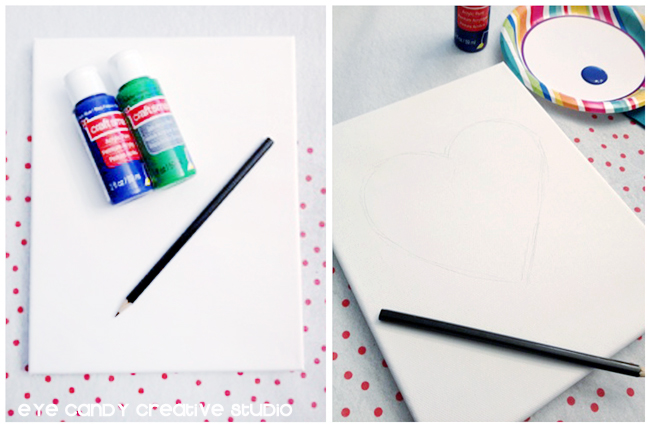 supplies for thumbprint art, paint, paintbrushes, canvas, pencil, tablecloth