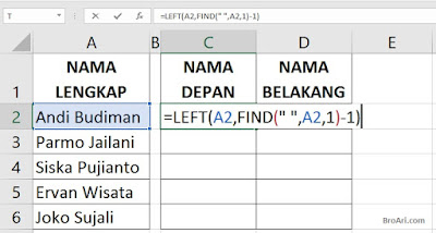 Rumus Excel Memisahkan Nama Depan dan Belakang