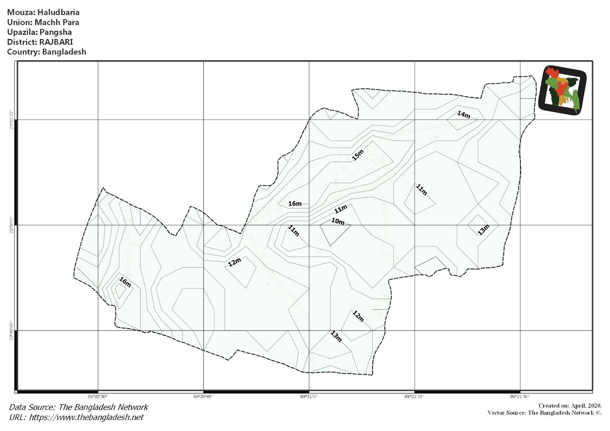 Map of Haludbaria Mouza of Pangsha Upazila, RAJBARI, Bangladesh.