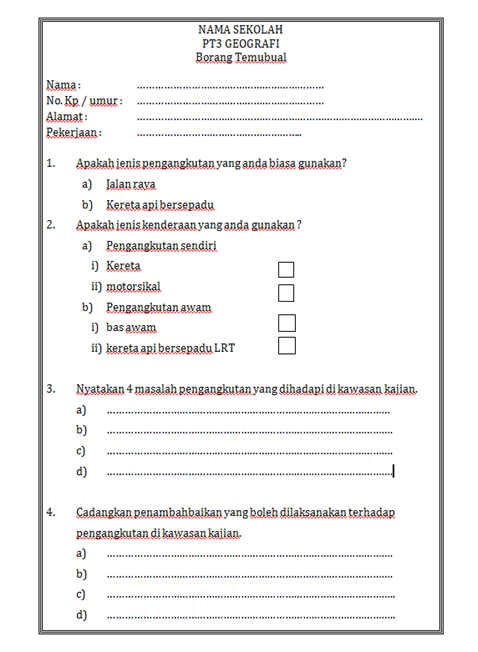 Contoh Borang Temu Bual Kerja Kursus Sejarah Pt3