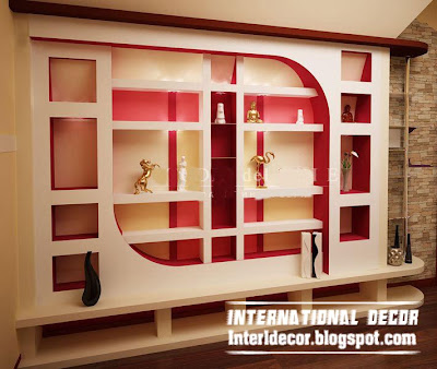 modern gypsum wall decoration and shelves for living room interior design
