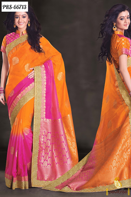 Buy Pink and Orange Color Designer Traditional Silk Sarees Online Shopping Collection with Price at Pavitraa.in