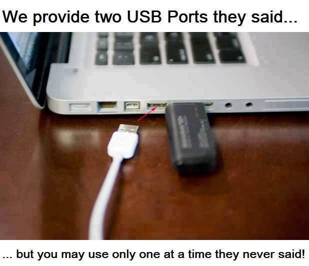 We provide two USB ports they said.. but you may use only one at a time they never said! Apple