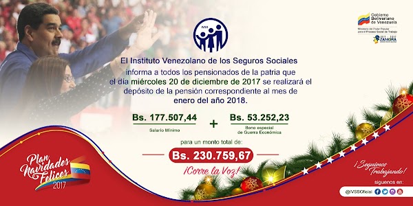 Cumpliendo con nuestro pueblo el día miércoles el 20 Diciembre se realizará el deposito de pensiones IVSS Cumpliendo con nuestro pueblo el día miércoles el 20 Diciembre se realizará el deposito de pensiones IVSS