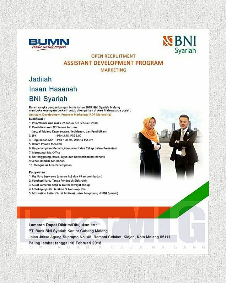 Pt Bank Bni Syariah Assistant Develpoment Program Bni Syariah February 2018 Lowongan Kerja Terbaru 2016 Lowongan Kerja Terbaru