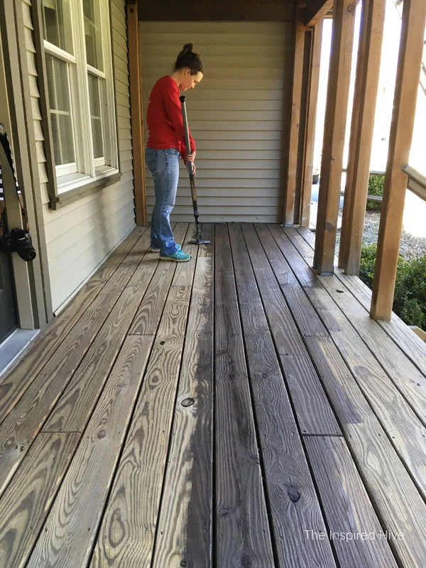 Using the HomeRight Stain Stick to update an old front porch