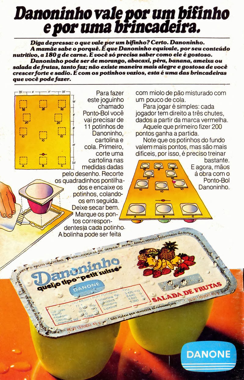 Propaganda do Danoninho que incentivava as crianças a montarem um jogo usando suas embalagens vazias.