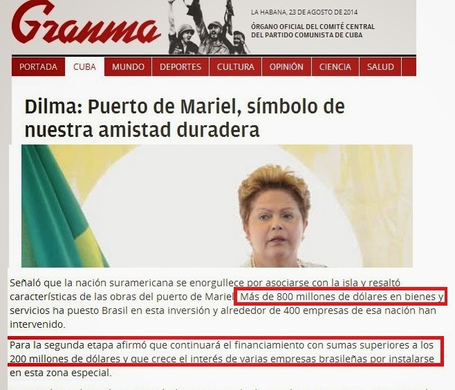 Dilma já investiu mais de US$ 802 milhões no Porto Cubano de Mariel
