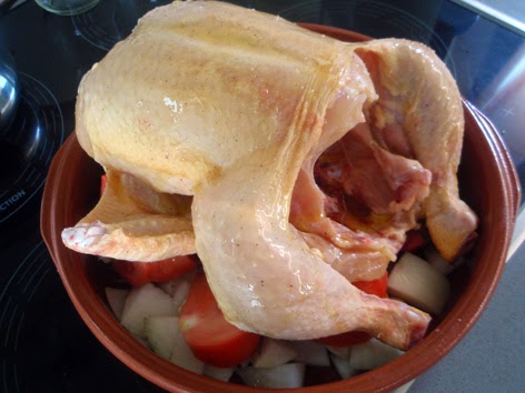 pollo preparado para asar