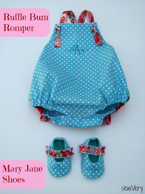 sewVery: KCW Day 1: Monogrammed Ruffle Bum Romper & Baby Shoes