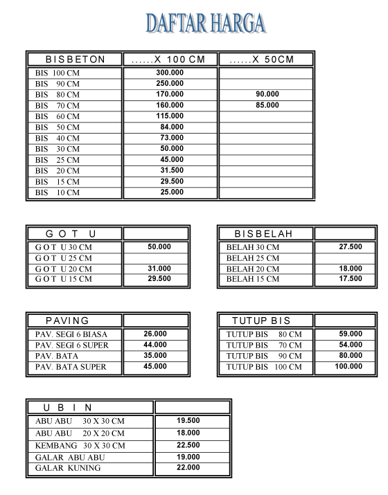  HARGA  TERMURAH PRICE LIST BAHAN MATERIAL MANDOR 