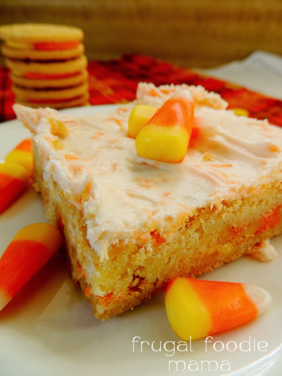 Frugal Foodie Mama Frosted Candy Corn Oreo Cookie Bars