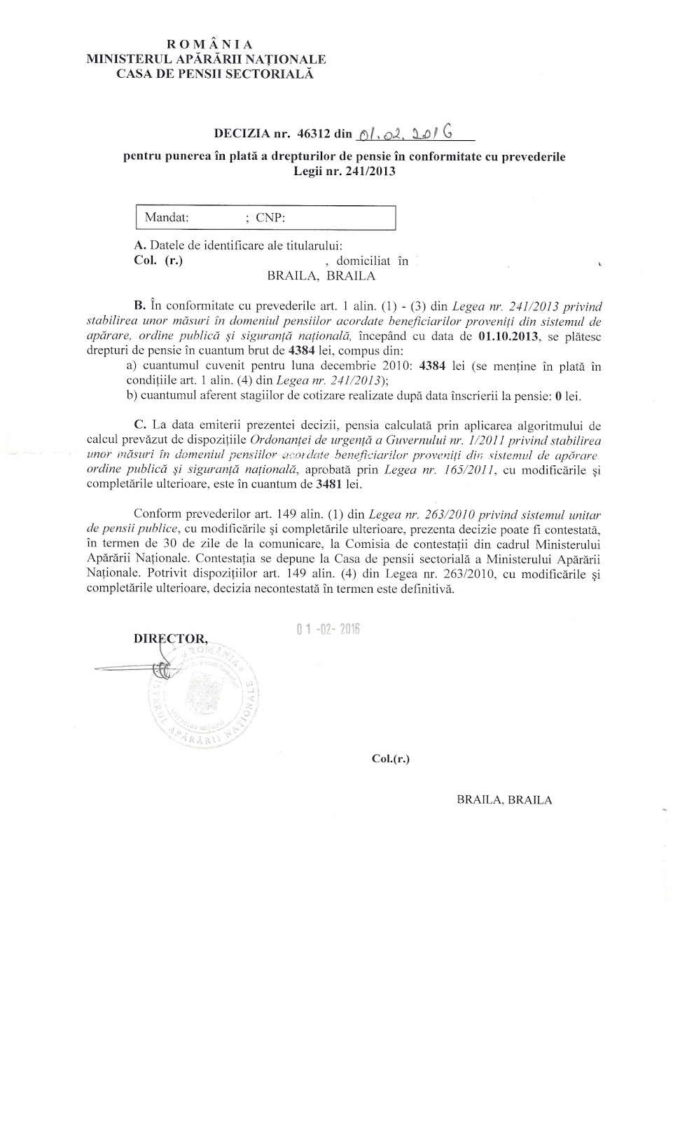 Slobozia Sindicatul Cadrelor Militare Disponibilizate Filialele 1 Si 2