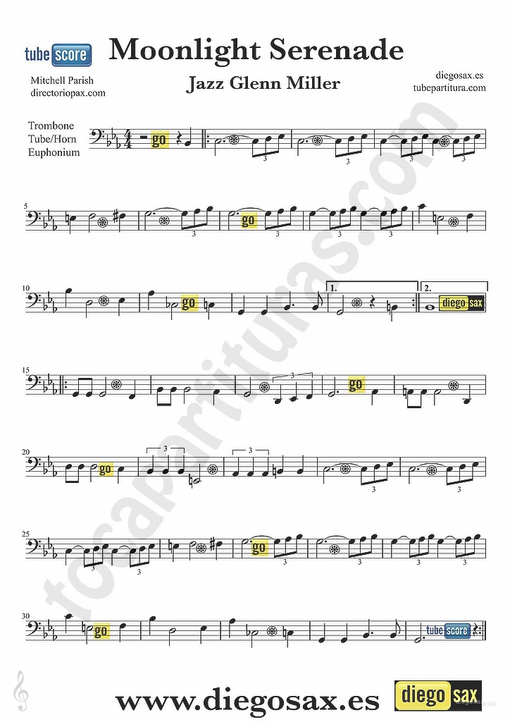 tubepartitura Moonlight Serenade partitura de Trombón, Tuba y