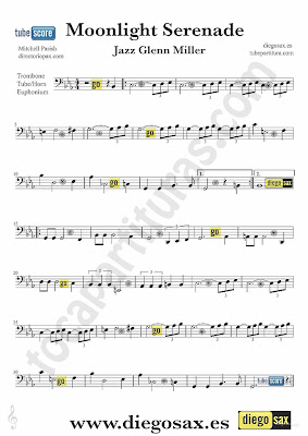 Tubepartitura Moonlight Serenade partitura de Trombón, Tuba y Bombardino de Glenn Miller partitura de Jazz