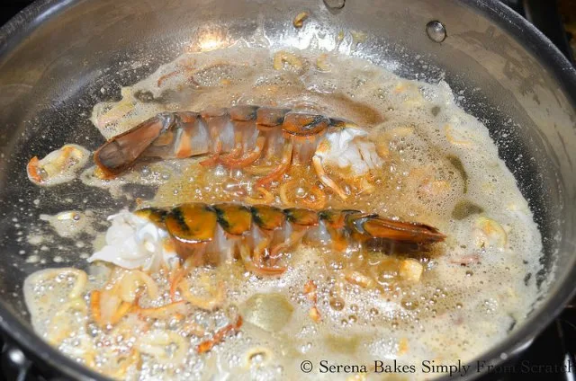 Seafood Risotto recipe sauté lobster tail with shallot from Serena Bakes Simply From Scratch.