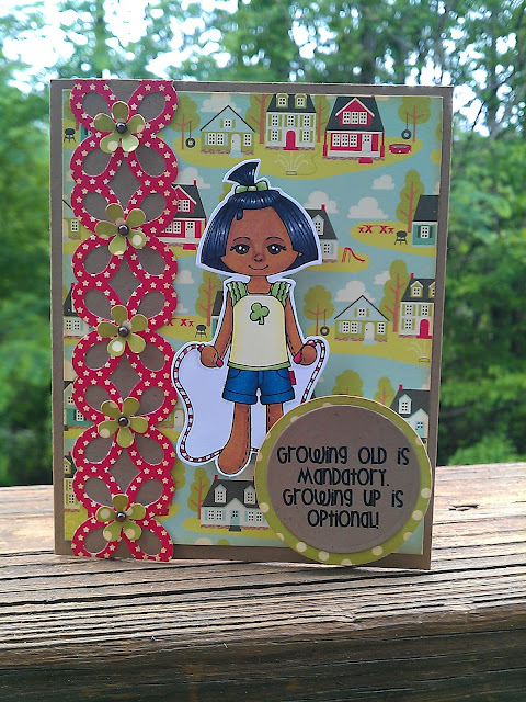handmade card with a Copic colored image from Little Miss Muffet Stamps