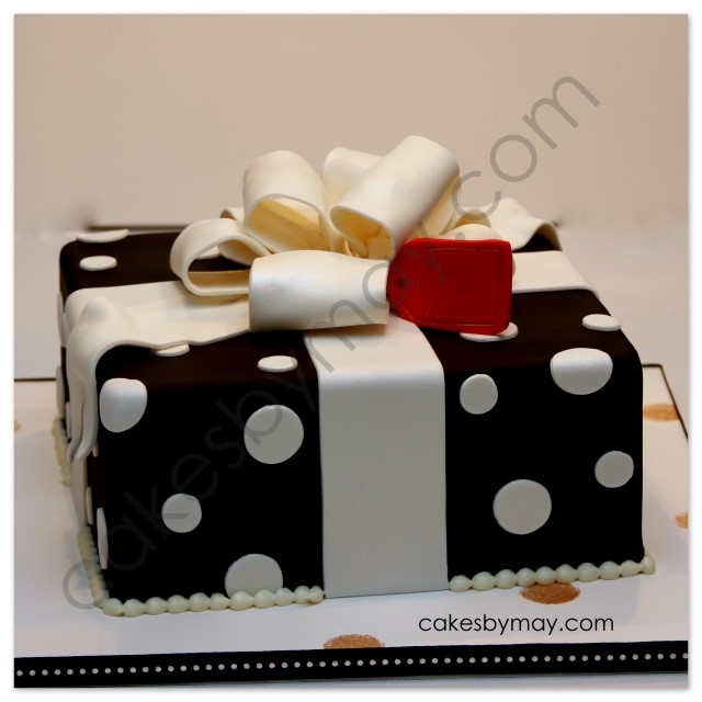 Cakes by Maylene Black with White Polka Dots Gift Box Cake