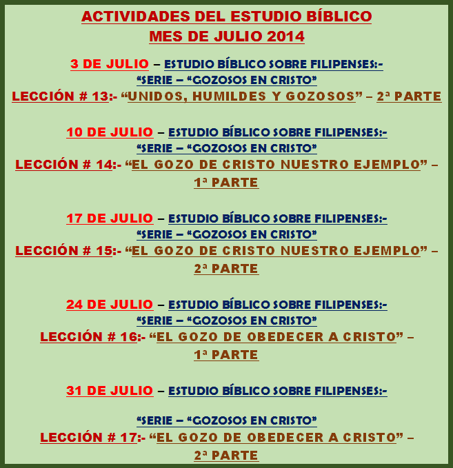 ESTUDIOS BÍBLICOS - JULIO 2014