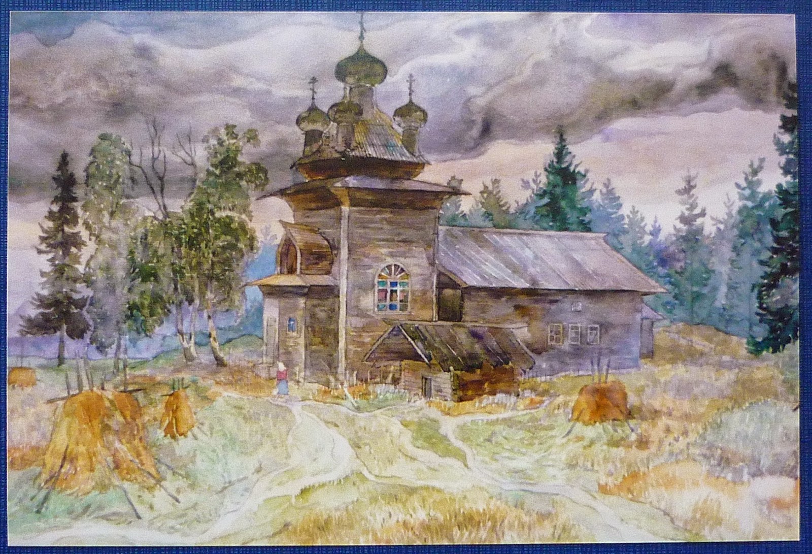 Церковь в деревне акварелью