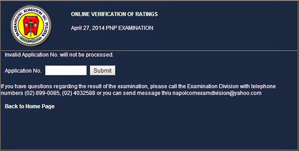 Napolcom Online Verification of Ratings in PNP Exam