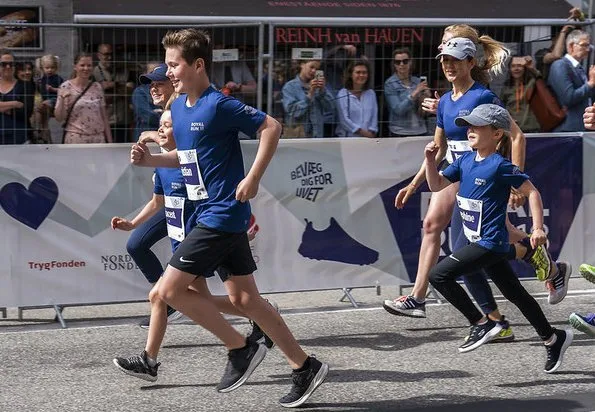 Crown Princess Mary with her children Prince Christian, Princess Isabella, Prince Vincent and Princess Josephine attend Royal Run in Copenhagen