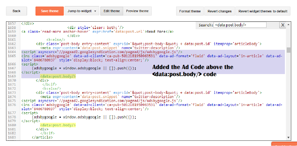 Adding the Ad Code