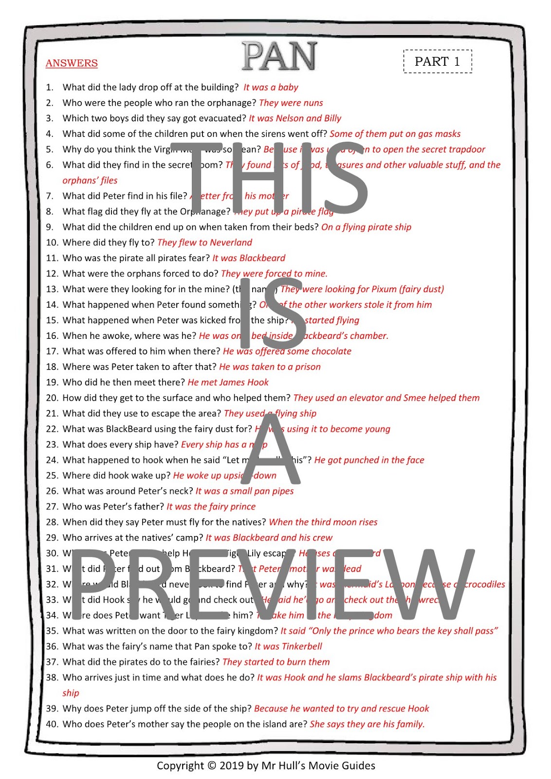 Pan Movie Guide + Activities - Answer Keys Included ~ Movie Guides and