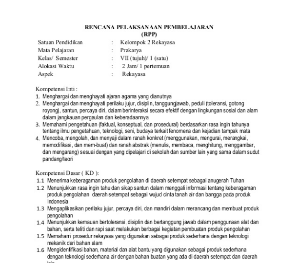 Rpp Prakarya Smp Mts Kelas 7 Kurikulum 201 Semester 1 Semester 2 Beranda Pendidik