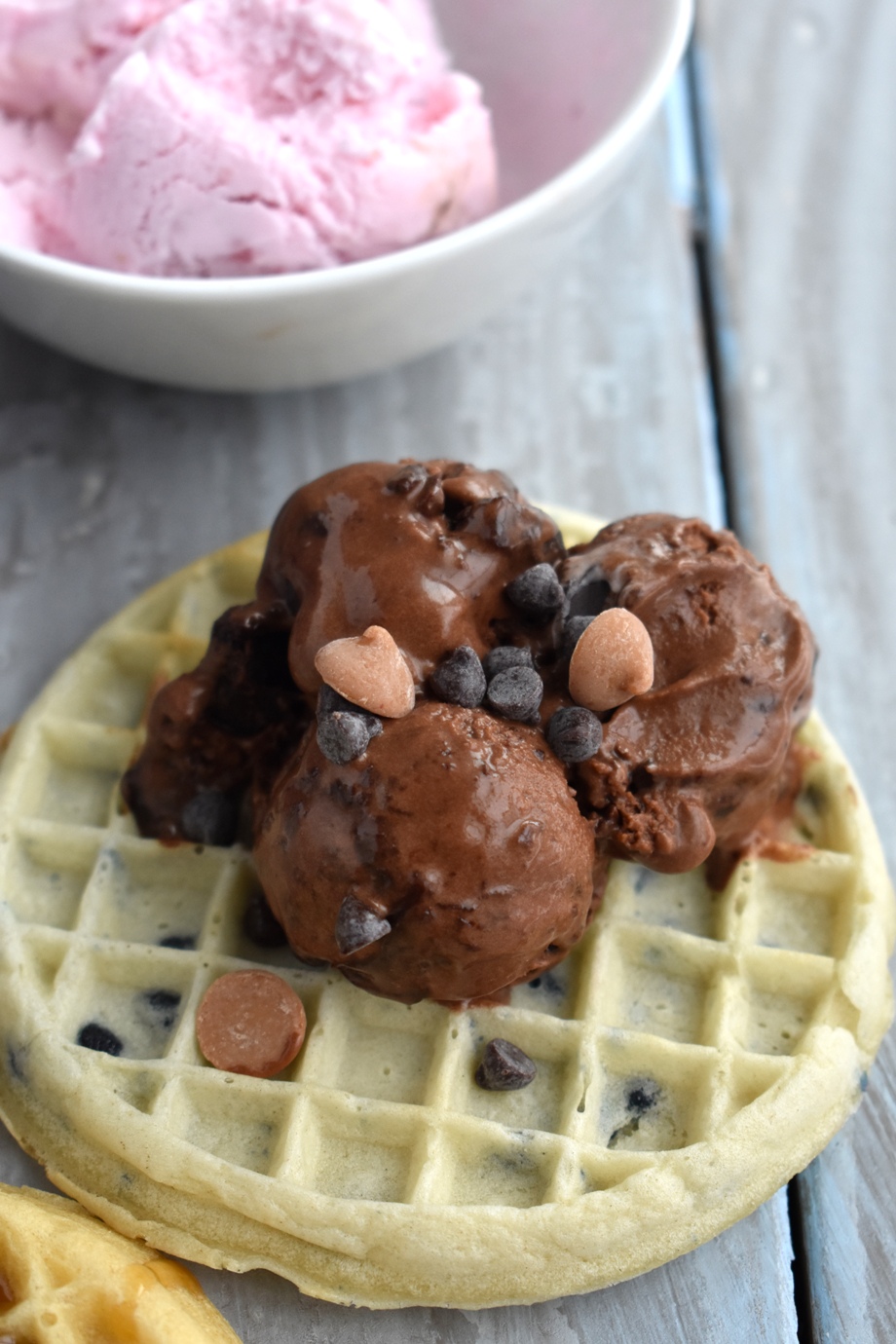 Chocolate ice cream dessert waffle