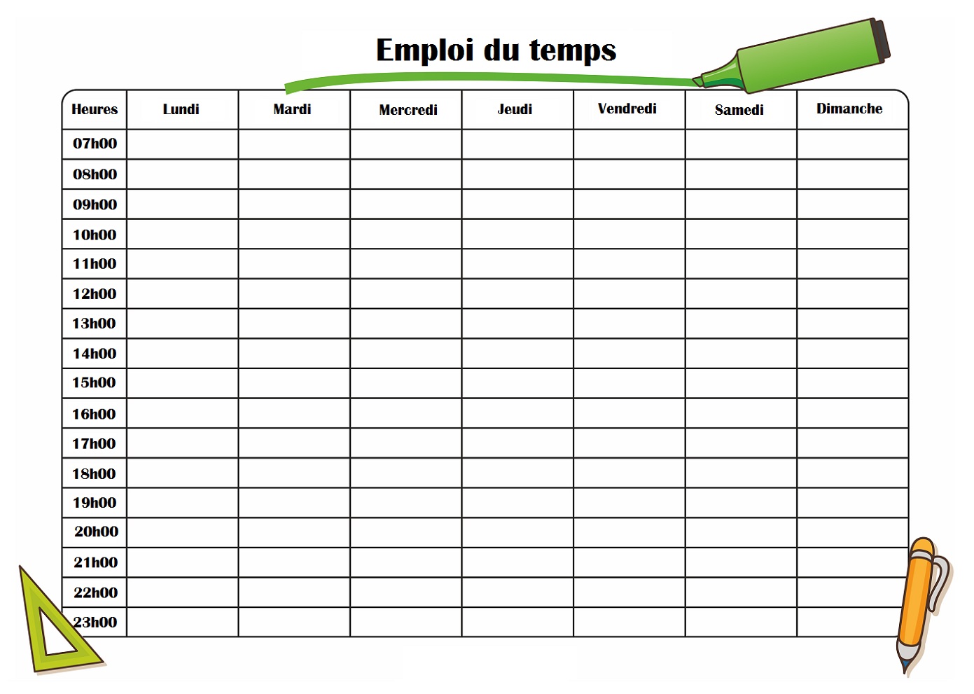 Emploi Du Temps A Remplir Simple