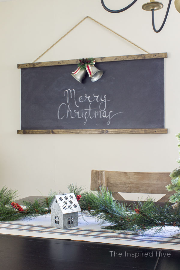 Decorating ideas for a classic Christmas farmhouse style dining room. 