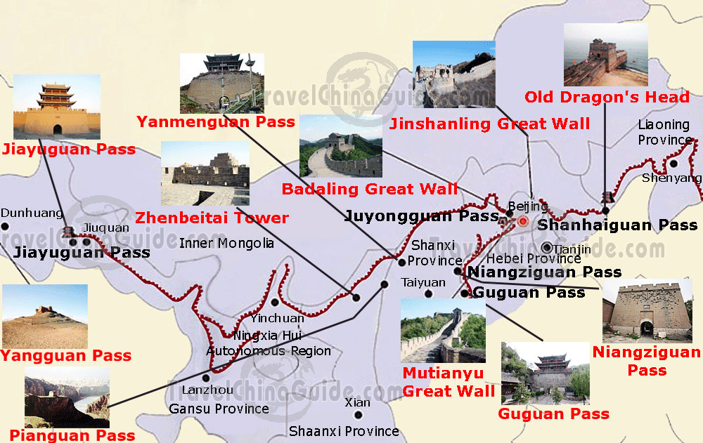 great wall china map