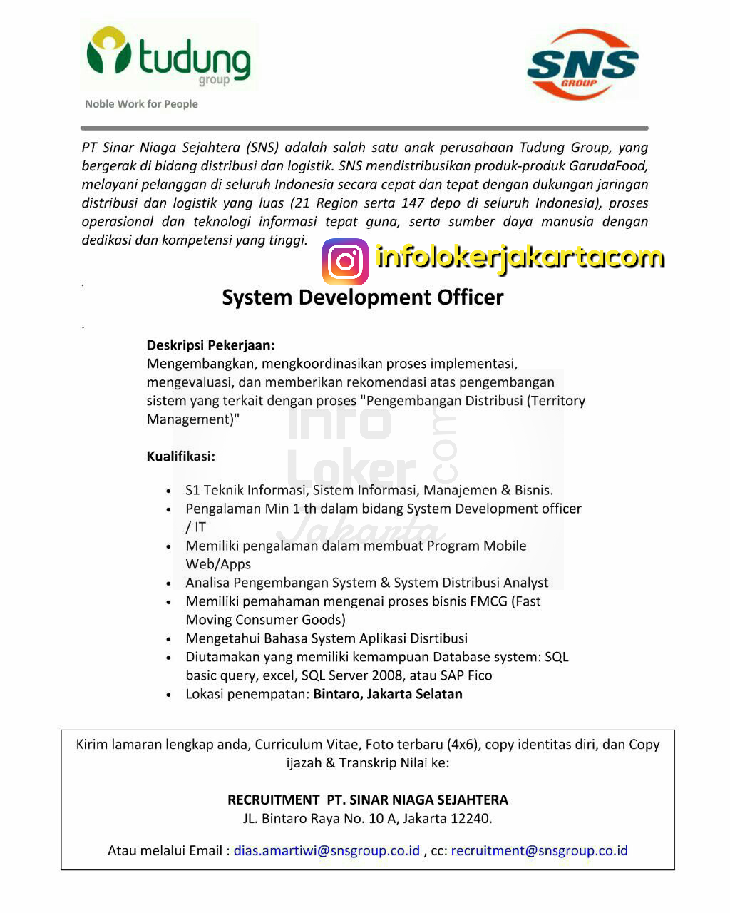 Lowongan Kerja PT. Sinar Niaga Sejahtera ( SNS ) Jakarta