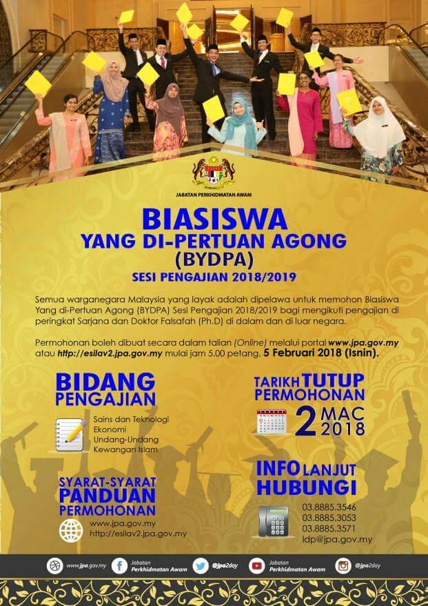 Mobile Learning And Edusation Yang Di Pertuan Agong Bydpa Scholarship 2018 2019 Jpa