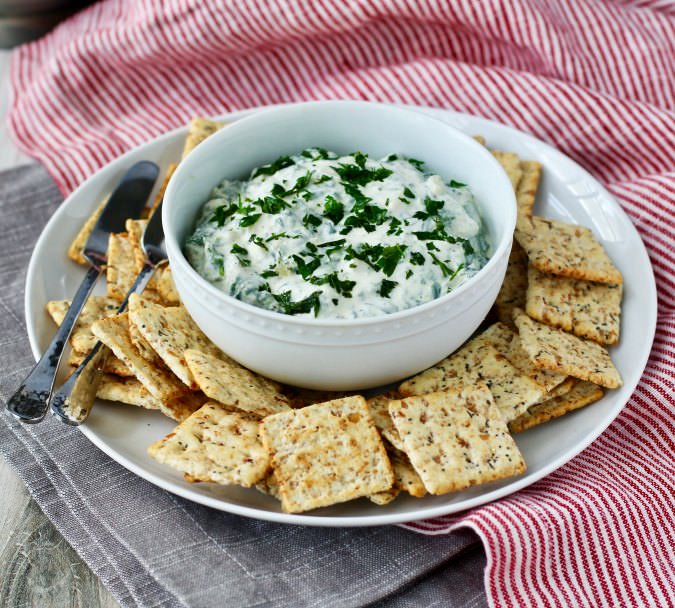 Creamy Spinach Dip with Everything Crackers