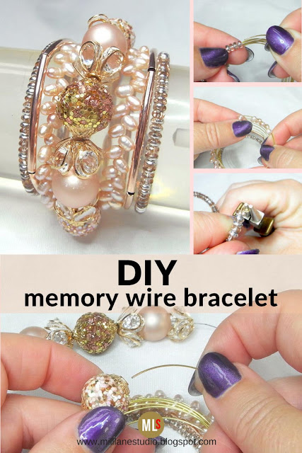 Delicate and elegant blush memory wire bracelet inspiration sheet.