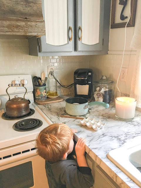 Kitchen counter top refresh with contact paper