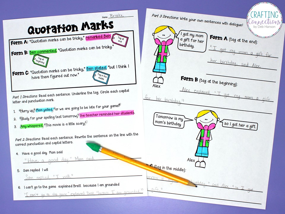 Teaching students to write dialogue can be tricky. Use this quotation marks anchor chart and worksheet freebie to introduce the concept to your students!