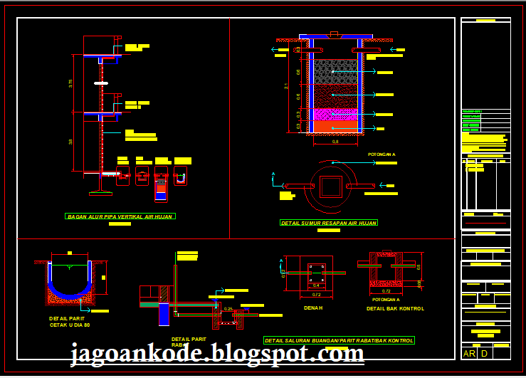 Detail Saluran Pembuangan/Parit Resapan Air Hujan Autocad