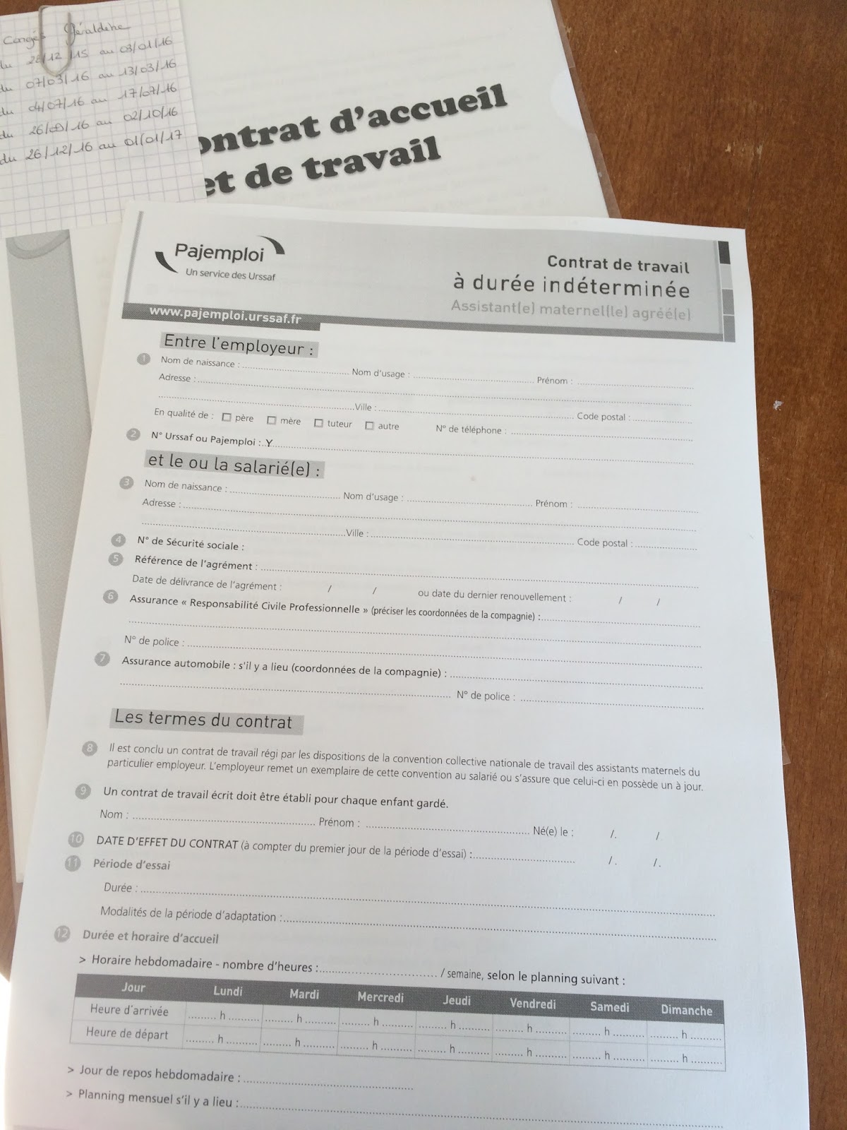 Pajemploi Contrat De Travail Cdd Garde à Domicile
