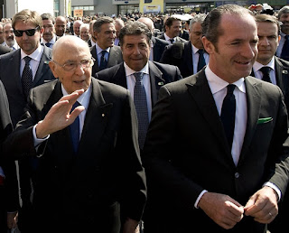 Zaia (right), pictured with former Italian president Giorgio Napolitano, has been a member of the Lega since the 1990s