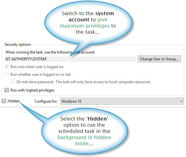 Creation of a hidden task in task scheduler