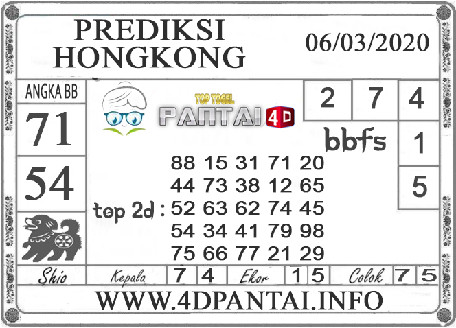 Prediksi Togel Hongkong Pantai4d 06 Maret 2020