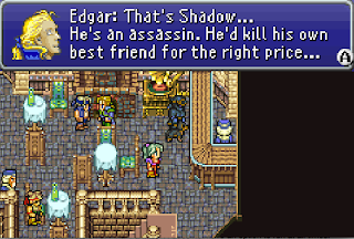 The party meets Shadow, a future party member in Final Fantasy VI.
