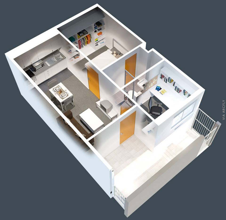 Gambar Denah 3D Apartemen Minimalis