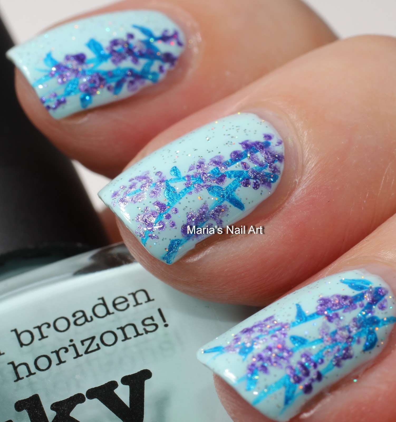 Marias Nail Art and Polish Blog: Clusters of flowers on the glittery sky