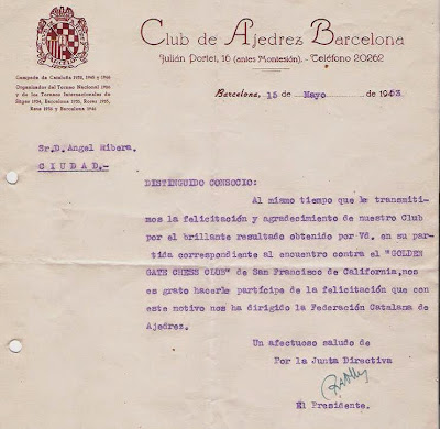 Carta de Ricardo A. Oller a Ángel Ribera, 1953