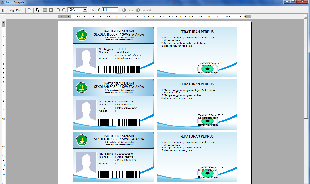 Sofware cetak Kartu anggota perpustakaan