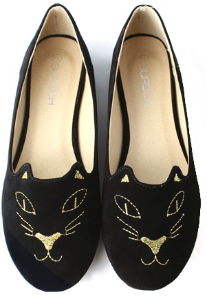 Cat Face Embroidery Ballet Flat Shoes Cat Face Embroidery Ballet Flat Shoes